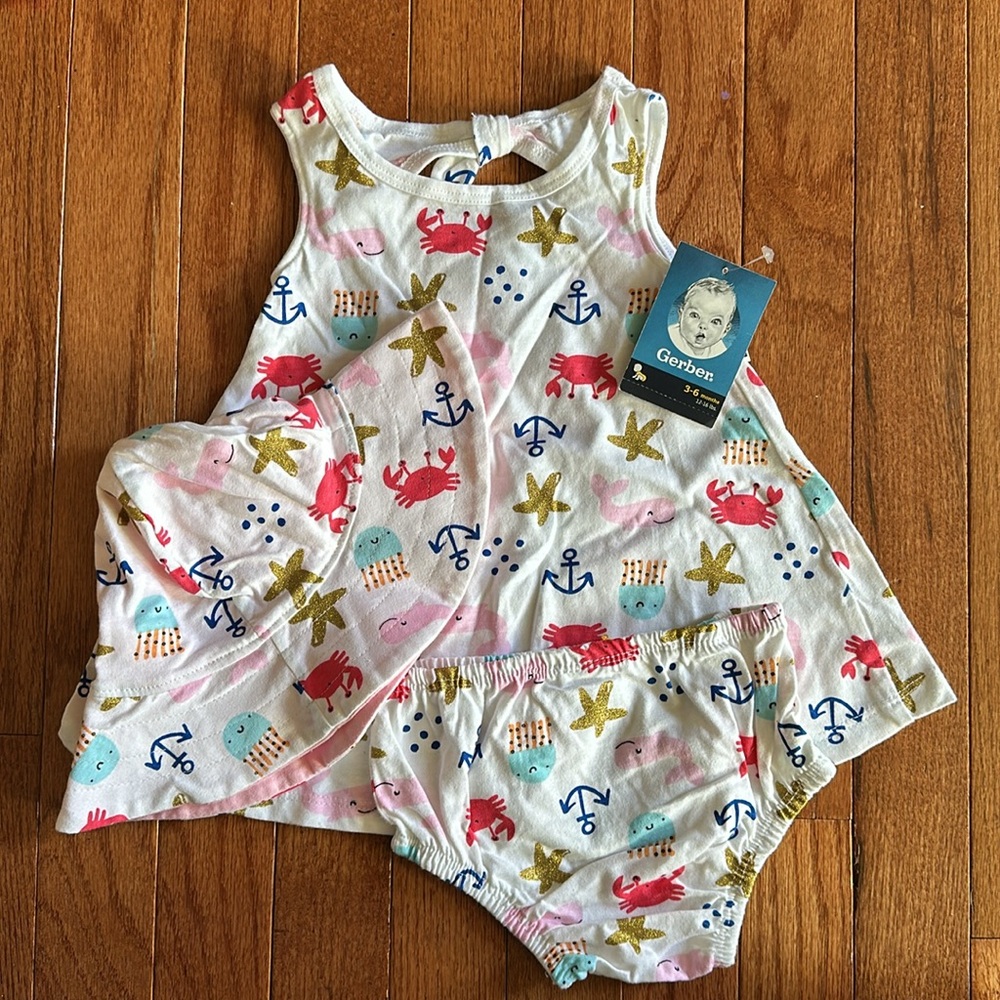 Gerber Baby 3 piece crab By the Shore summer outfit